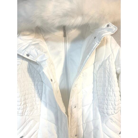 Susan Graver 1X Womens Winter Coat Jacket White Faux Fur Hood Quilted Puffer NWT - Picture 6 of 8